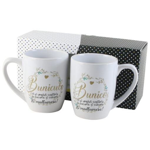 Set 2 cani din ceramica "Bunico/Bunicule" 300 ml, in cutie decorativa