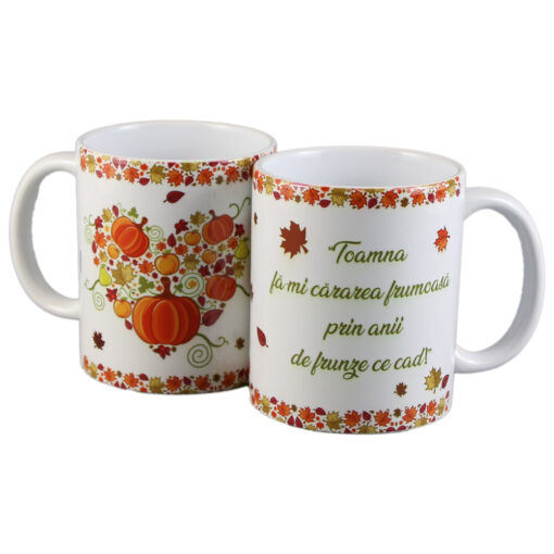 Cana ceramica "Toamna fa-mi cararea..." 330 ml, cu dovlecei