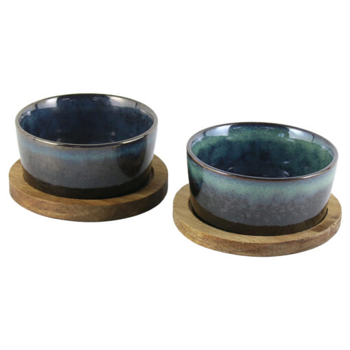Set 2 boluri din ceramica cu suport lemn 10 CM, Excellent Houseware