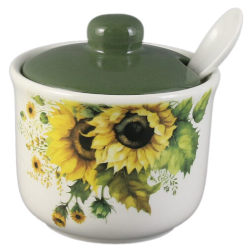 Zaharnita din ceramica cu lingurita si capac 260 ml, Floarea soarelui
