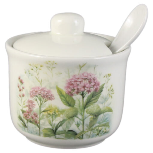 Zaharnita din ceramica cu lingurita si capac 260 ml, Flori de camp