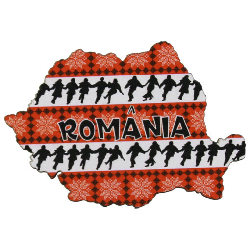 Magnet frigider din lemn, Harta Romaniei, 9x6 CM, Dansatori populari