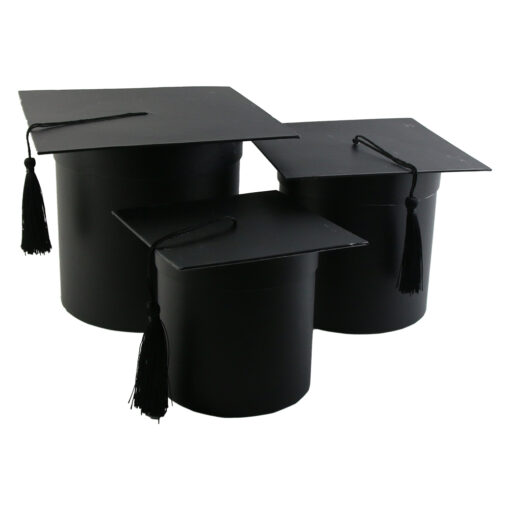 Set 3 cutii cu capac Palarie/Toca Absolvent 17x21 CM, Negru