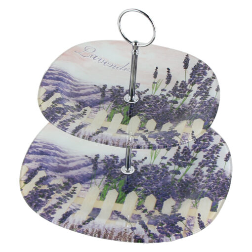 Platou etajat cu 2 nivele, din sticla 25/20 CM, Lavender