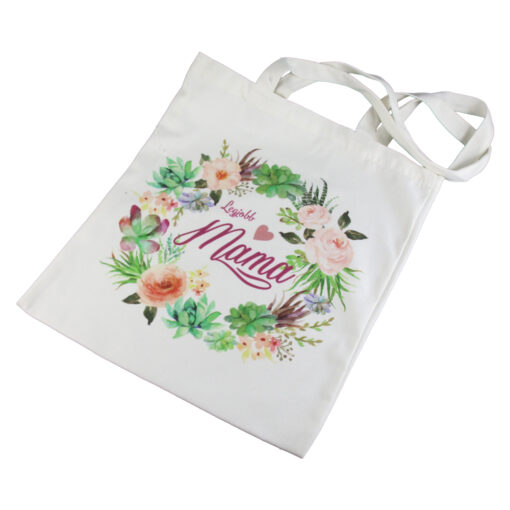 Sacosa textil "Legjobb Mama" 35x40 CM, cu motive florale