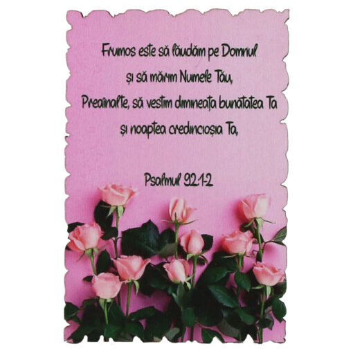 Magnet frigider din lemn "Frumos este sa laudam..." 9x6 CM, Psalmul 92:1-2