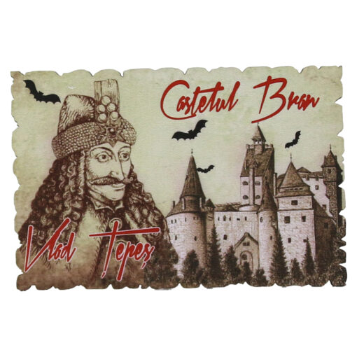 Magnet frigider din lemn "Romania" 9x6 CM, Castelul Bran/Vlad Tepes