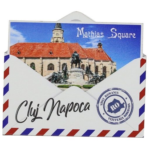 Magnet frigider din lemn "Romania" 9x8 CM, Cluj Napoca, plic