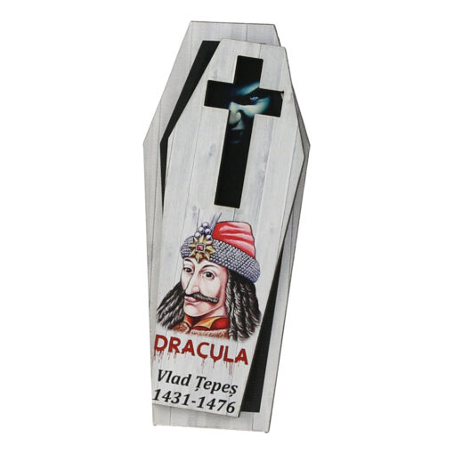 Magnet frigider din lemn "Romania" 4.5x11 CM, Dracula, sicriu