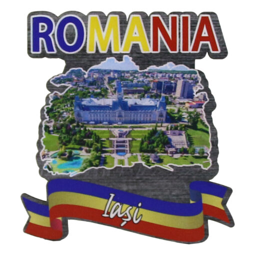 Magnet frigider din lemn "Romania" 7.5x8 CM, Iasi, tricolor
