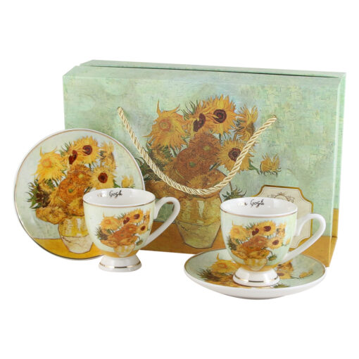 Set 2 cesti espresso cu farfurii "Sunflowers" de V. van Gogh, in cutie decorativa