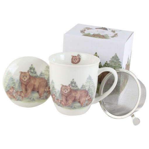 Cana portelan cu infuzor metalic si capac, "Bears", 400 ml, in cutie decorativa