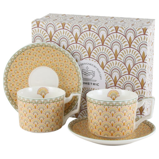 Set 2 cesti cu farfurii, din portelan "Solis", 250 ml, in cutie decorativa, Geometric