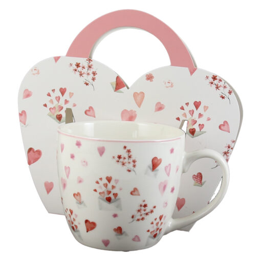 Cana portelan "Valentine" 460 ml, in ambalaj decorativ, cu inimioare