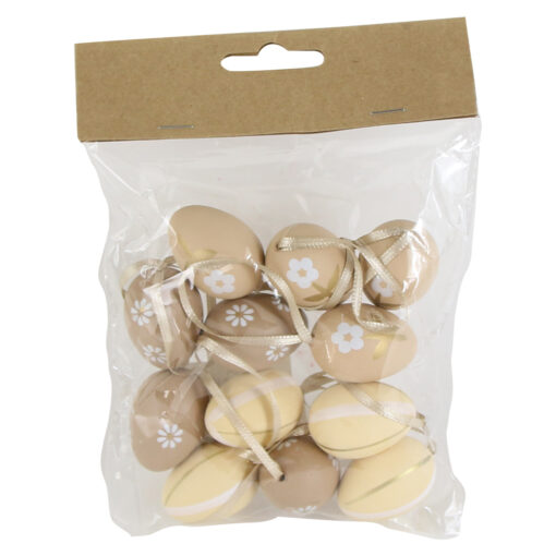 Set 12 oua din plastic 3x4 CM, natur, cu motive