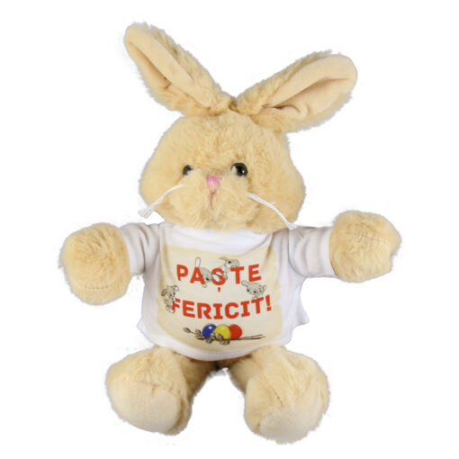 Iepuras de plus "Paste Fericit" 34 CM, cu tricou tricolor