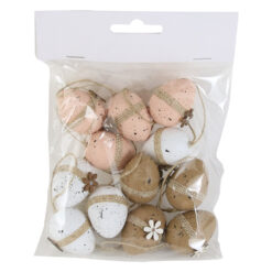 Set 12 oua din plastic 4 CM, cu floare, natur