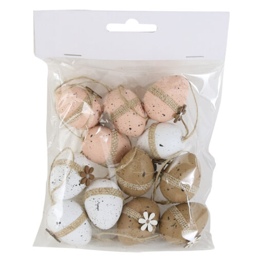 Set 12 oua din plastic 4 CM, cu floare, natur
