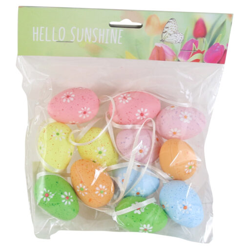 Set 12 oua din plastic 4 CM, colorate, cu flori