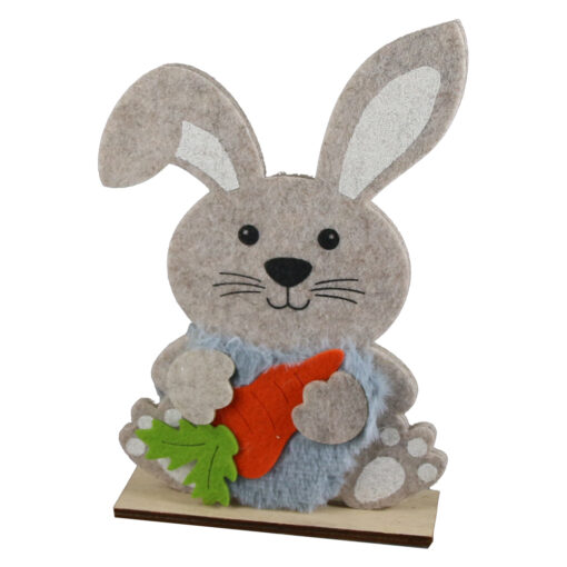 Figurina Iepuras cu morcov, din lemn si pasla 12x20 CM