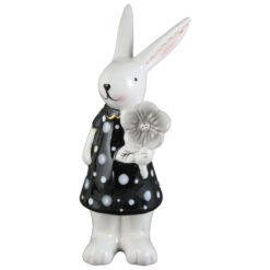 Figurina Iepuras cu floare, din ceramica 7x20 CM, negru/alb