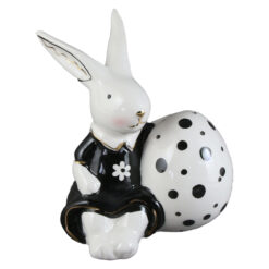 Figurina Iepuras cu ou, din ceramica 10x11 CM, negru/alb