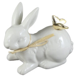 Figurina Iepuras din ceramica 12x7 CM, cu fluture auriu