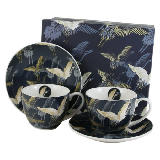 Set 2 cesti cu farfurii din portelan 270 ml "Cranes at night", in cutie decorativa