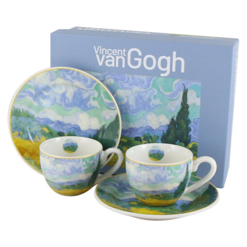 Set 2 cesti espresso cu farfurii din portelan 110 ml "Wheat Field"de V. van Gogh, in cutie decorativa