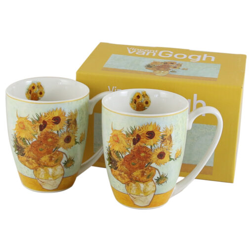 Set 2 cani din portelan 360 ml, "Sunflowers" de V. van Gogh, in cutie decorativa