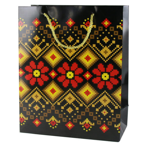 Punga cadou cu motive traditionale 26x32 CM negru/rosu/galben