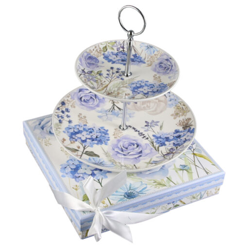 Platou etajat cu 2 nivele din ceramica, 22/15 CM, Hortensie & Trandafir