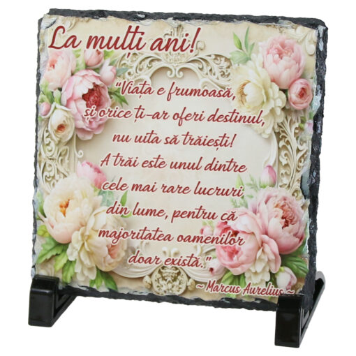 Placa ardezie "Viata e frumoasa..." 14x14 CM