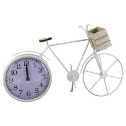 Ceas Bicicleta din metal si lemn, 35x21 CM, alb