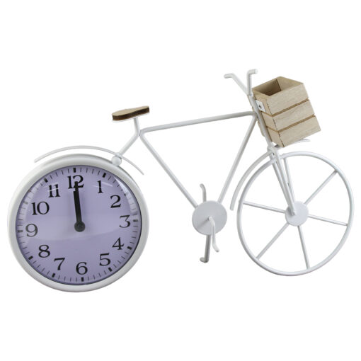 Ceas Bicicleta din metal si lemn, 35x21 CM, alb