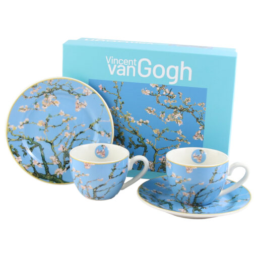 Set 2 cesti espresso cu farfurii, din portelan, 110 ml "Almond Blossom" de V. van Gogh, in cutie decorativa
