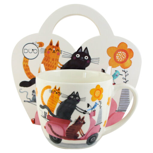 Cana portelan 460 ml "Cats World, On Scooter", in ambalaj decorativ