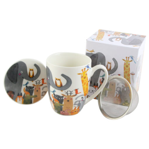 Cana portelan cu infuzor metalic si capac 360 ml "Animals", in cutie decorativa