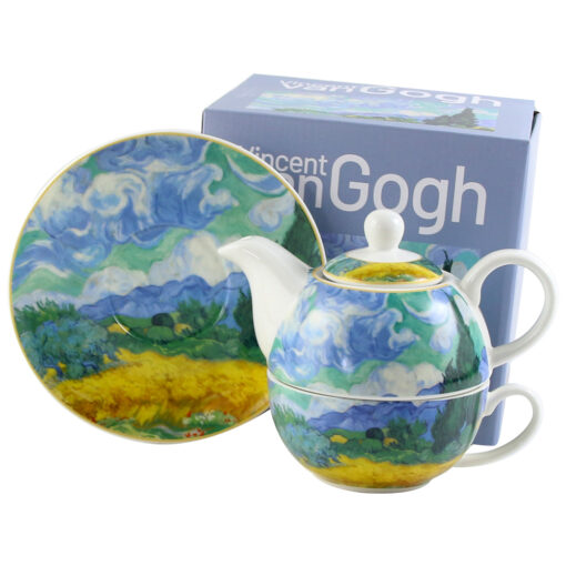 Set ceainic cu ceasca, farfurioara si infuzor metalic 350 ml/300 ml "Wheat field" de V. van Gogh, in cutie decorativa