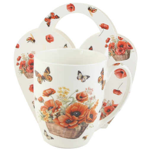 Cana portelan 350 ml "Basket of Flowers-Poppies", in ambalaj decorativ