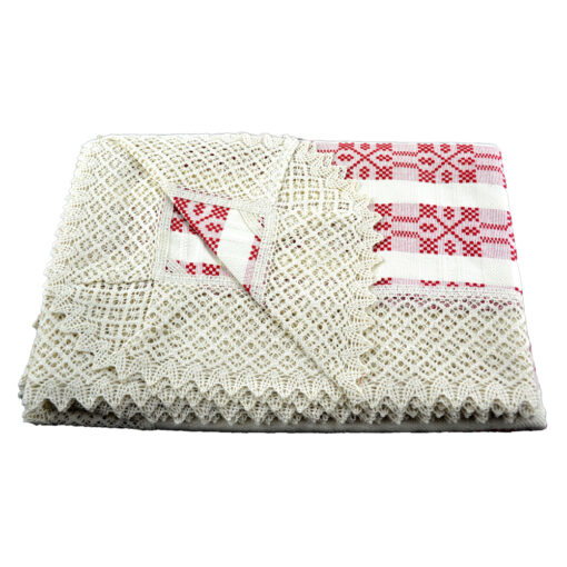 Fata de masa artizanat 220x160 CM Crem/Rosu, 80 % bbc, 20 % acril