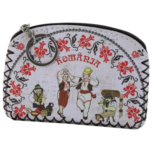 Portmoneu cu breloc "Romania" 13x9 CM, din piele ecologica, Mestesugari