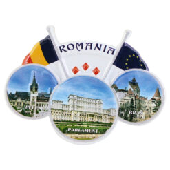 Magnet de frigider din rasina 8x5.5 CM, Romania & Peles/Parlament/Bran
