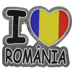 Magnet frigider din lemn, 8.5x7.5 CM, I love Romania