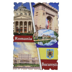 Magnet frigider din lemn "Romania" 6x9 CM, Bucuresti, colaj