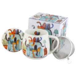 Cana portelan cu infuzor metalic si capac, "The chair", 430 ml, in cutie decorativa, Pisici