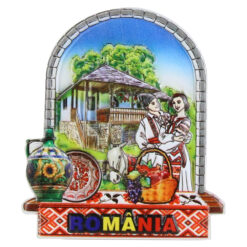 Magnet de frigider din rasina 6x7.5 CM, Romania, Cuplu in port traditional