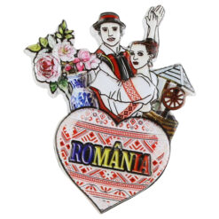 Magnet de frigider din rasina 7x8 CM, Romania, Cuplu in port traditional