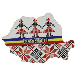 Magnet frigider din lemn "Romania" 9x6 CM, Harta Romaniei, motive populare