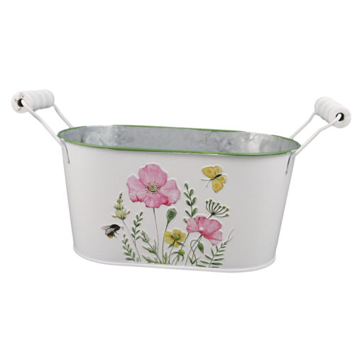 Ghiveci oval din metal, cu manere, 19x11.5 CM, Flori de camp